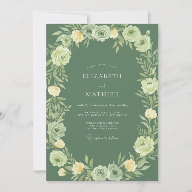 Invitation Mariage avec une arche florale vert sauge (Devant)
