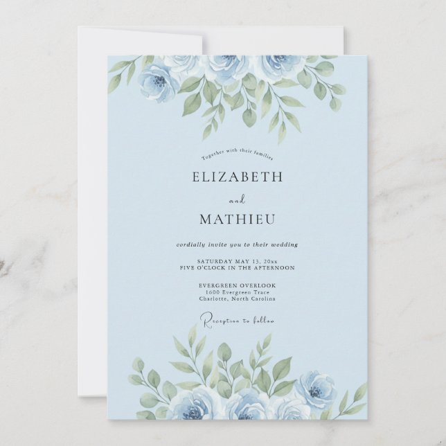 Invitation Mariage avec une gerbe feuillue de pervenche (Devant)