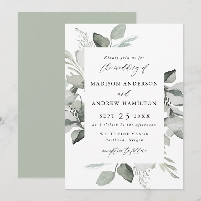 Invitation Mariage avec verdure d'eucalyptus (Devant / Derrière)