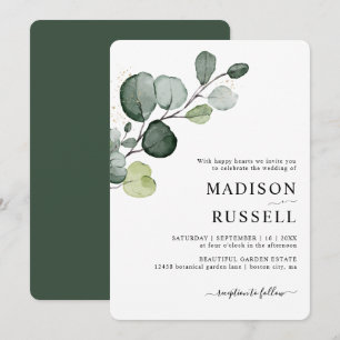 Invitation Mariage avec verdure d'eucalyptus et éclaboussures