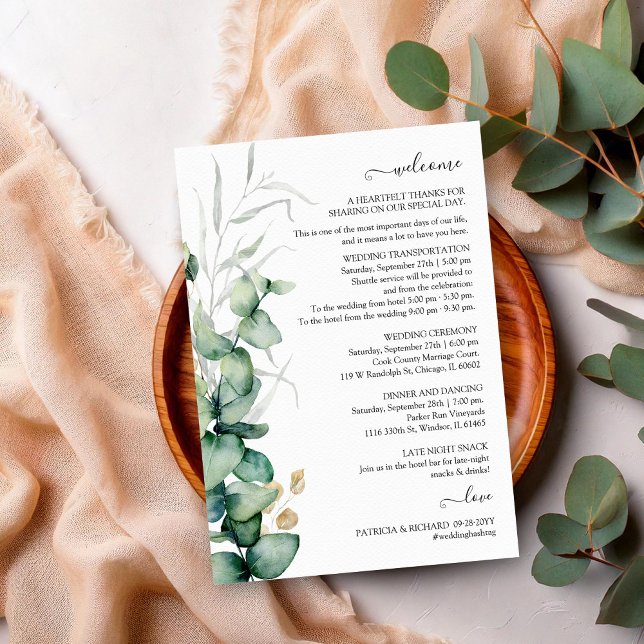 Invitation Mariage avec verdure d'eucalyptus : itinéraire et  (Créateur téléchargé)