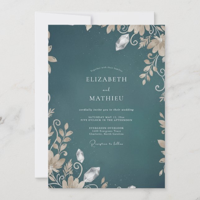 Invitation Mariage avec Vigne de Teal Foncé (Devant)