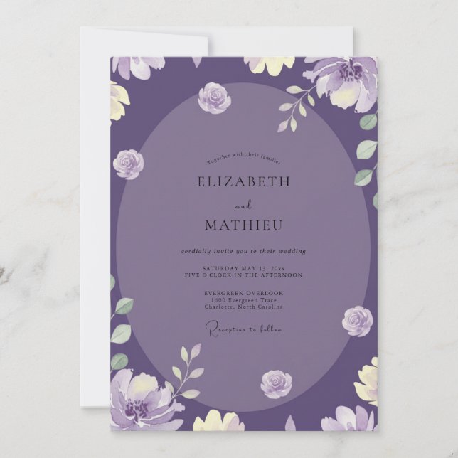 Invitation Mariage avec Vigne Pourpre Profonde (Devant)