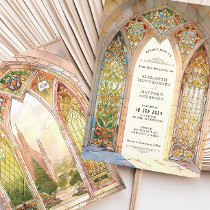 Invitation Mariage avec vitrail de cathédrale gothique