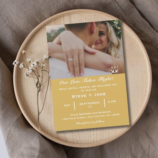 Invitation Mariage Aviation Romantique L'Amour Prend Son Esso (Créateur téléchargé)