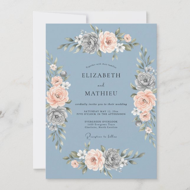 Invitation Mariage Azur Abricot Eucalyptus Succulent (Devant)