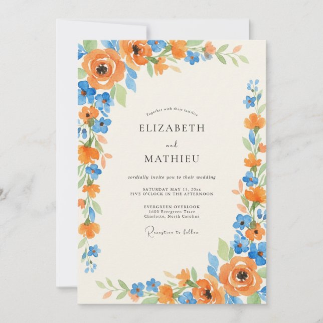 Invitation Mariage Azur Ambre Ranunculus Eucalyptus (Devant)