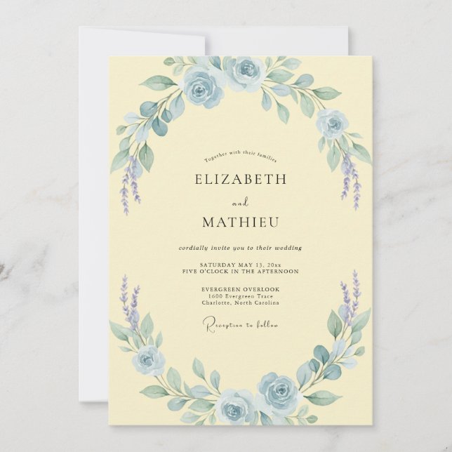 Invitation Mariage Azur Bloom Beurre (Devant)