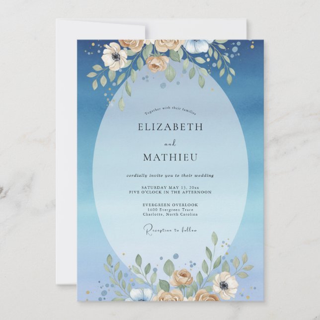 Invitation Mariage Azur Champagne Bloom (Devant)