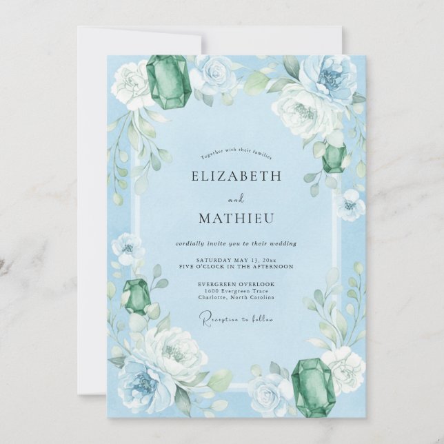 Invitation Mariage Azur Émeraude Eucalyptus (Devant)