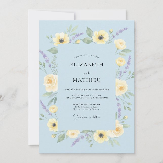 Invitation Mariage Azur L citron et Pavot (Devant)