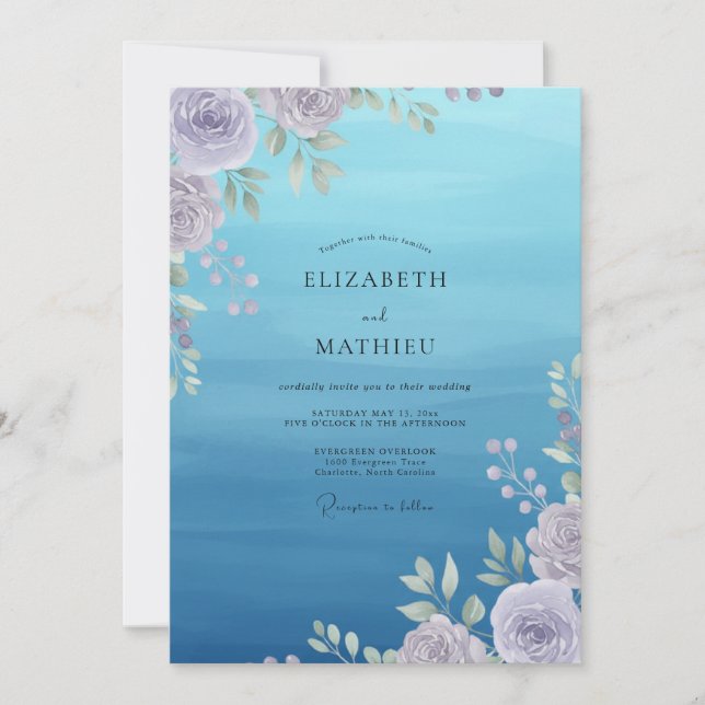 Invitation Mariage Azur Lilas Ranunculus Sauge (Devant)