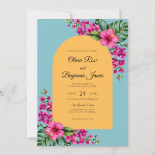 Invitation Mariage Azur Magenta Tropical Poussiéreux Eucalypt
