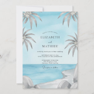 Invitation Mariage Azur Palmier Gris Eucalyptus Tropical