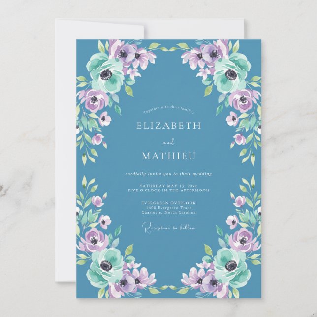 Invitation Mariage Azur Ranunculus Eucalyptus poussiéreux (Devant)