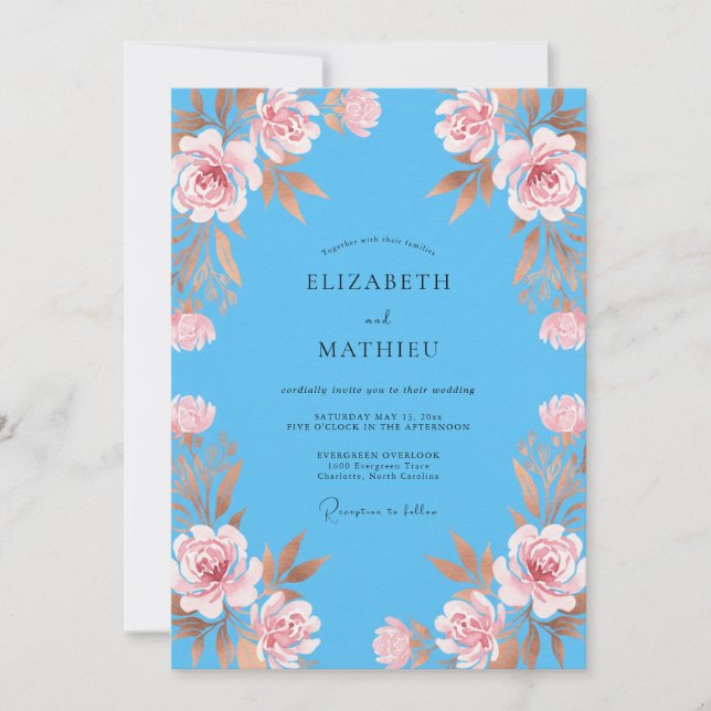 Invitation Mariage Azure Copper Petal (Devant)