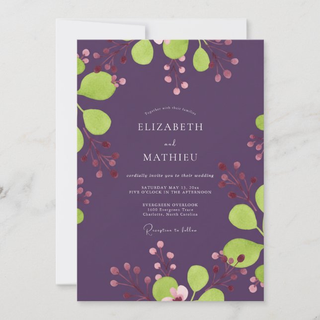 Invitation Mariage Baie Chartreuse prune (Devant)