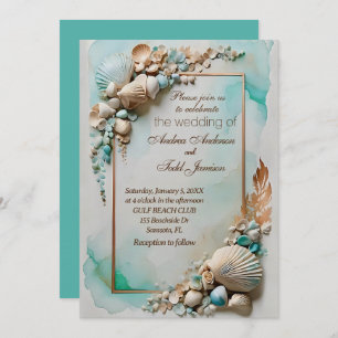 Invitation mariage balnéaire turquoise