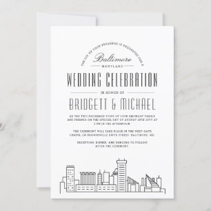 Invitation Mariage Baltimore   Ligne Skyline Déco Moderne
