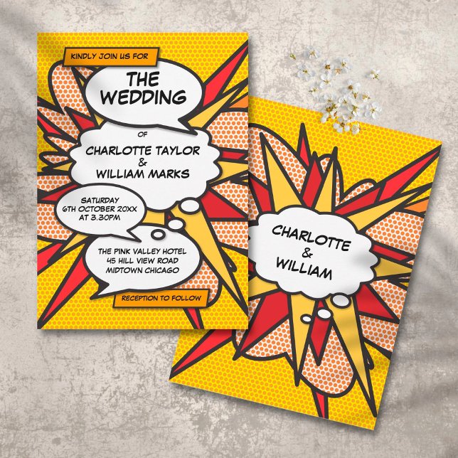 Invitation Mariage Bande Dessinée Pop Art Moderne et Amusant (Créateur téléchargé)