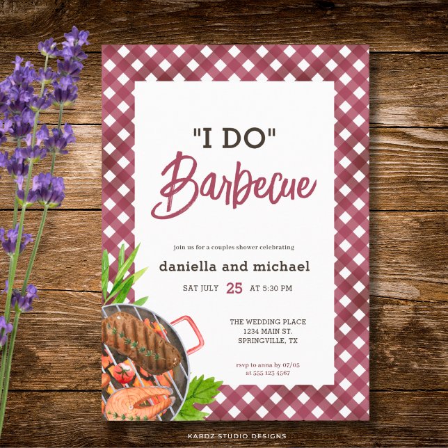 Invitation Mariage Barbecue Rustique Rouge I DO Fête de Remis (The front of the invitation is shown at a 5x7-inch size. Choose size, paper, + corner style.)