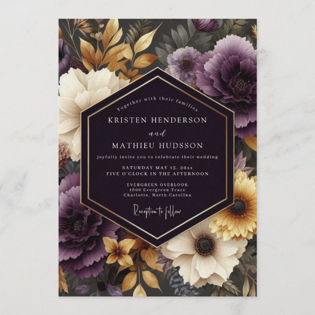 Invitation Mariage baroque à l'ocre améthyste (Devant)