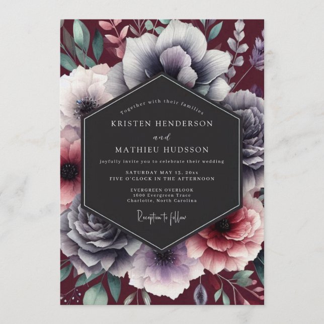 Invitation Mariage baroque ardoise bordeaux (Devant)