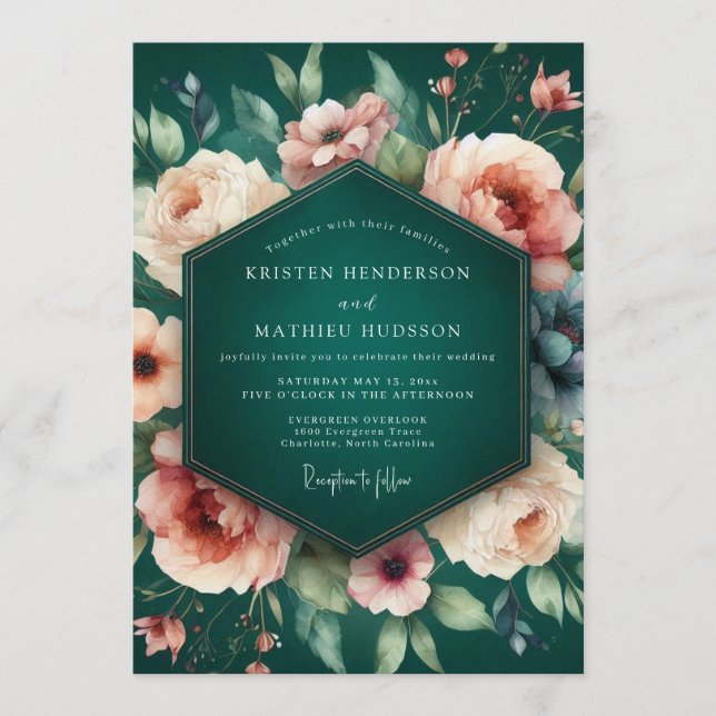 Invitation Mariage baroque au pêche émeraude (Devant)