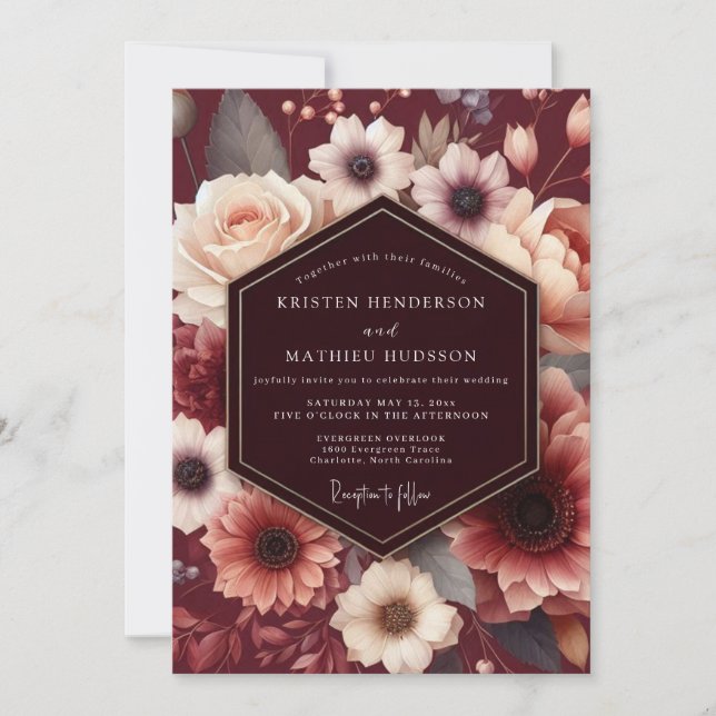 Invitation Mariage Baroque au Teint de Grenat (Devant)