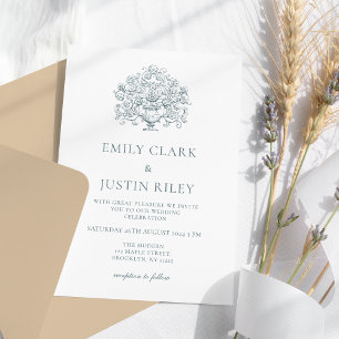 Invitation Mariage baroque Bleu Dusty Vintage