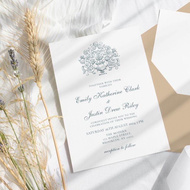 Invitation Mariage baroque Bleu Dusty Vintage (Créateur téléchargé)