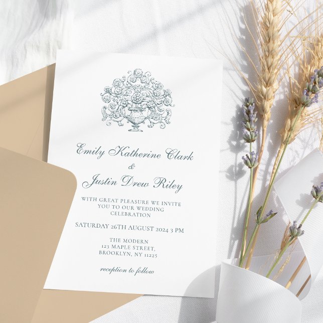 Invitation Mariage baroque Bleu Dusty Vintage (Créateur téléchargé)
