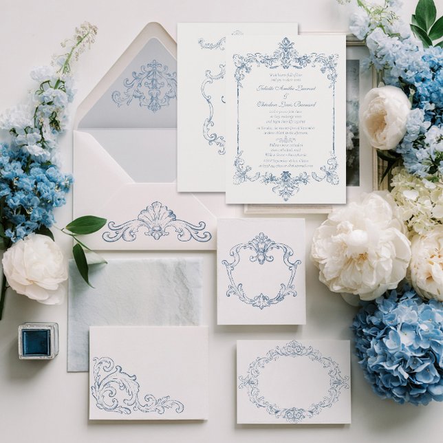 Invitation Mariage Baroque Bleu Poussiéreux (Créateur téléchargé)