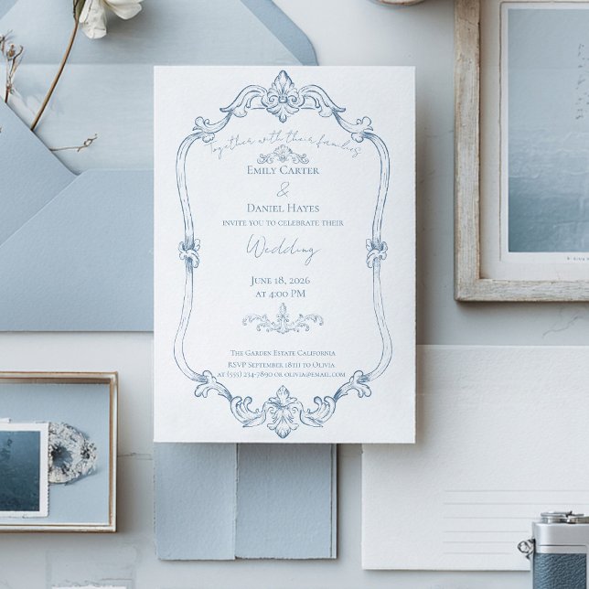 Invitation Mariage Baroque Bleu Poussiéreux (Créateur téléchargé)