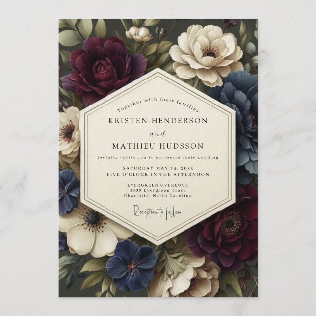 Invitation Mariage baroque burgundy ardoise (Devant)