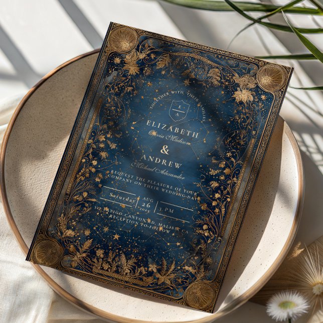 Invitation Mariage baroque céleste de minuit (Créateur téléchargé)