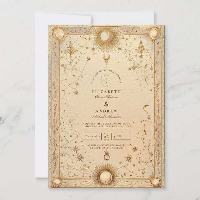 Invitation Mariage Baroque Céleste Doré (Devant)