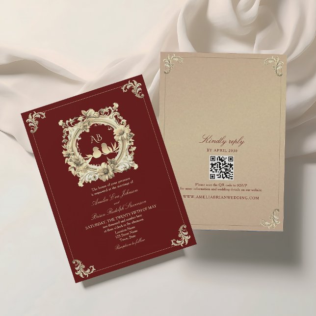 Invitation Mariage baroque de Bourgogne et d'or (Créateur téléchargé)