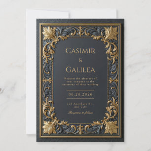 Invitation Mariage baroque en or de minuit