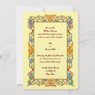 Invitation Mariage baroque floral orné couleur rétro