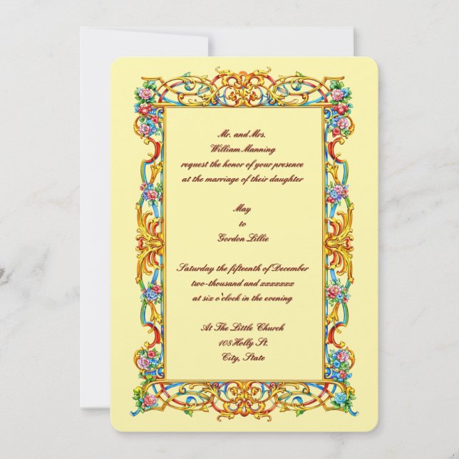 Invitation Mariage baroque floral orné couleur rétro  (Devant)