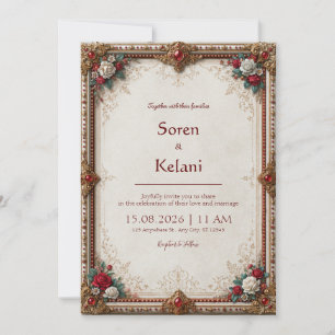 Invitation Mariage baroque floral rubis