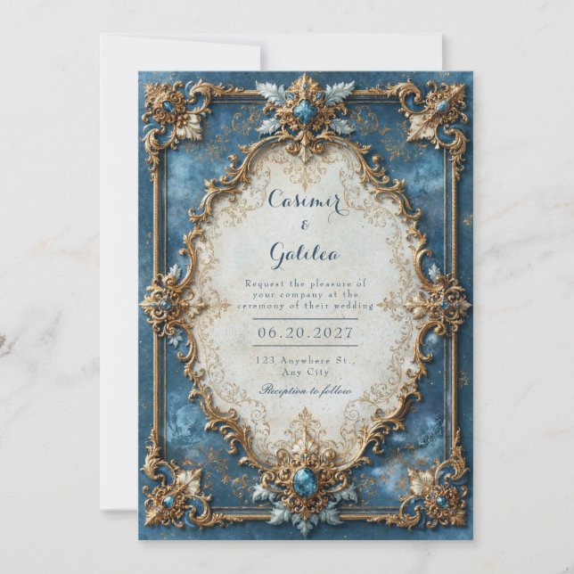 Invitation Mariage Baroque Joyau d'Azur (Devant)