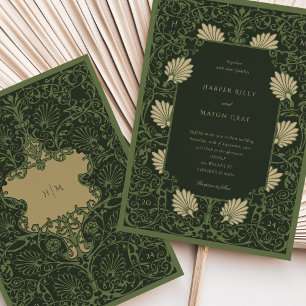 Invitation Mariage baroque or antique vert émeraude royal