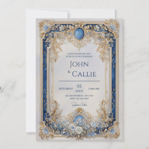 Invitation Mariage Baroque Or Bleu Saphir Victorien Royal