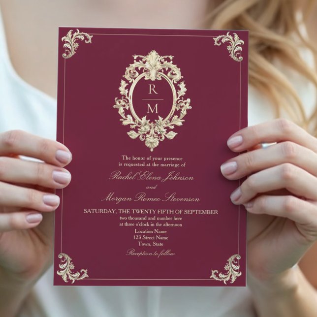 Invitation Mariage Baroque Or Bourgogne (Créateur téléchargé)