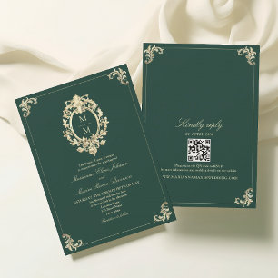 Invitation Mariage Baroque Or et Vert Émeraude