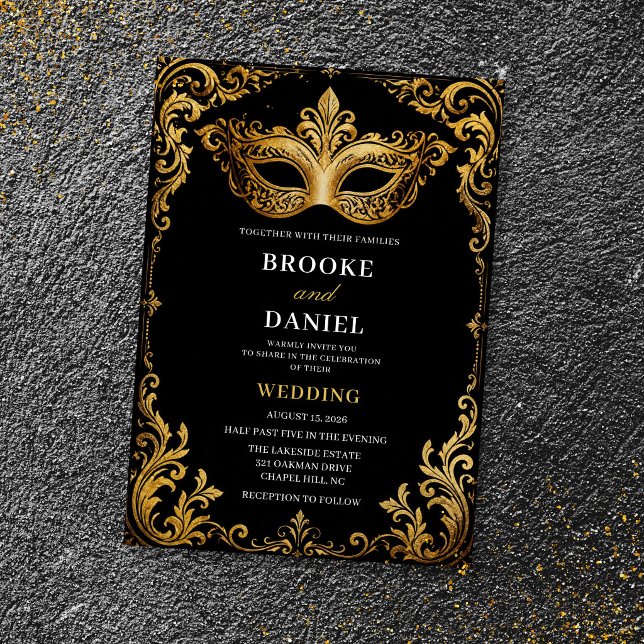 Invitation Mariage Baroque Orné Mascarade Dorée (Créateur téléchargé)