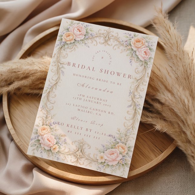 Invitation Mariage Baroque Orné Rose Égérie (Créateur téléchargé)