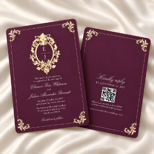 Invitation Mariage Baroque Plum Noir Gold